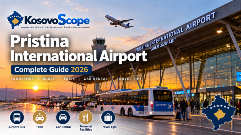 Pristina International Airport guide 2026 with airport bus, taxis and terminal transport options in Kosovo