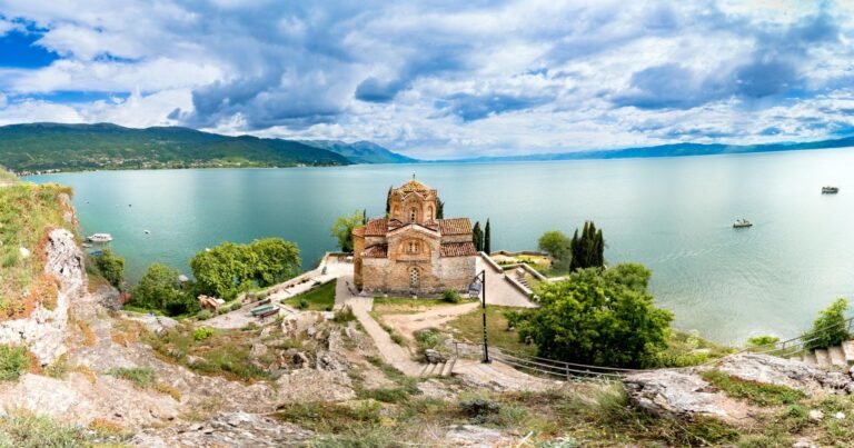 Lake Ohrid and Saint John at Kaneo Church in North Macedonia