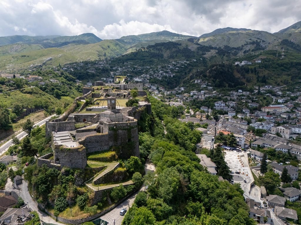 Panoramic view of Gjirokaster Castle in southern Albania during a seven-day road trip
