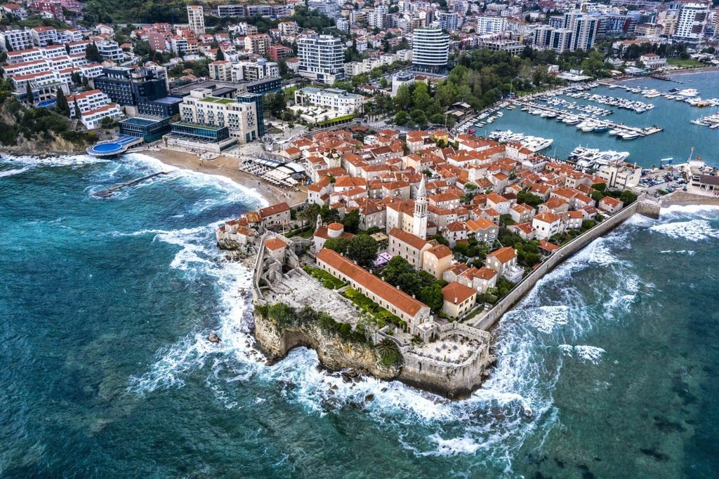 Budva in Montenegro, a popular Adriatic coastal destination known for its historic town and beaches