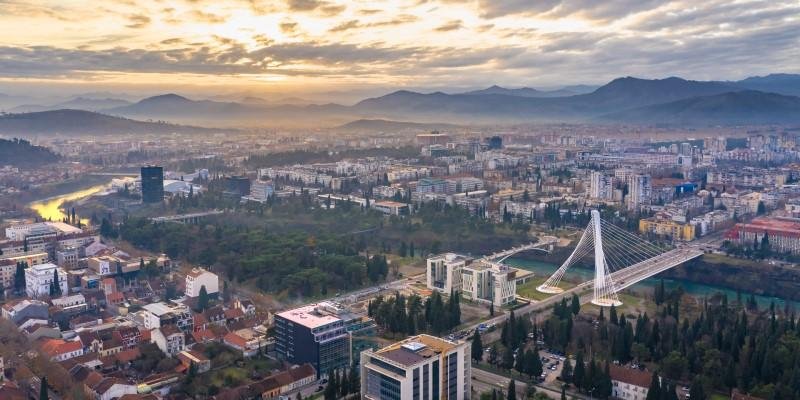 City scenery in Podgorica, the capital of Montenegro, a destination for travelers from Kosovo