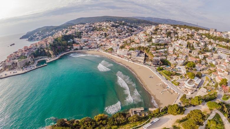 Beach and Adriatic coastline in Ulcinj, southern Montenegro