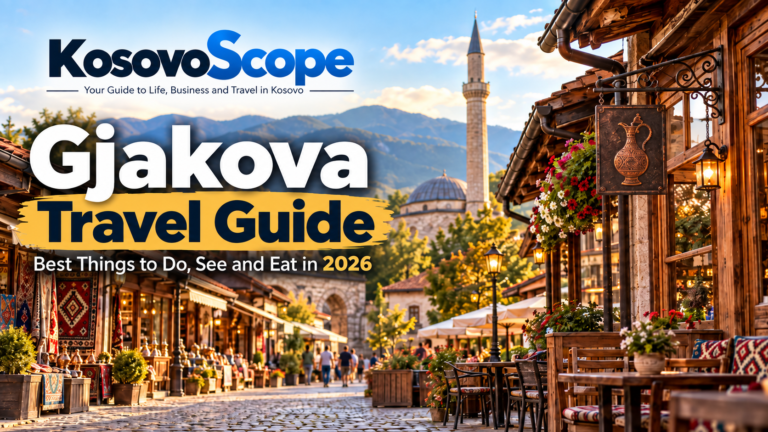 Gjakova travel guide featuring the Grand Bazaar, traditional cafés and historic old town in Kosovo
